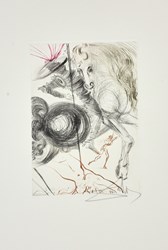 L'Enfer des Beautes Cruelles from Le Décameron suite, 1972 by Salvador Dali - Etching in colours on Arches paper sized 8x10 inches. Available from Whitewall Galleries